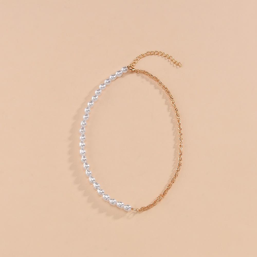 Fashion Asymmetric Twist Chain Clavicle Chain Necklace Shaped Imitation Pearl Necklace Accessories