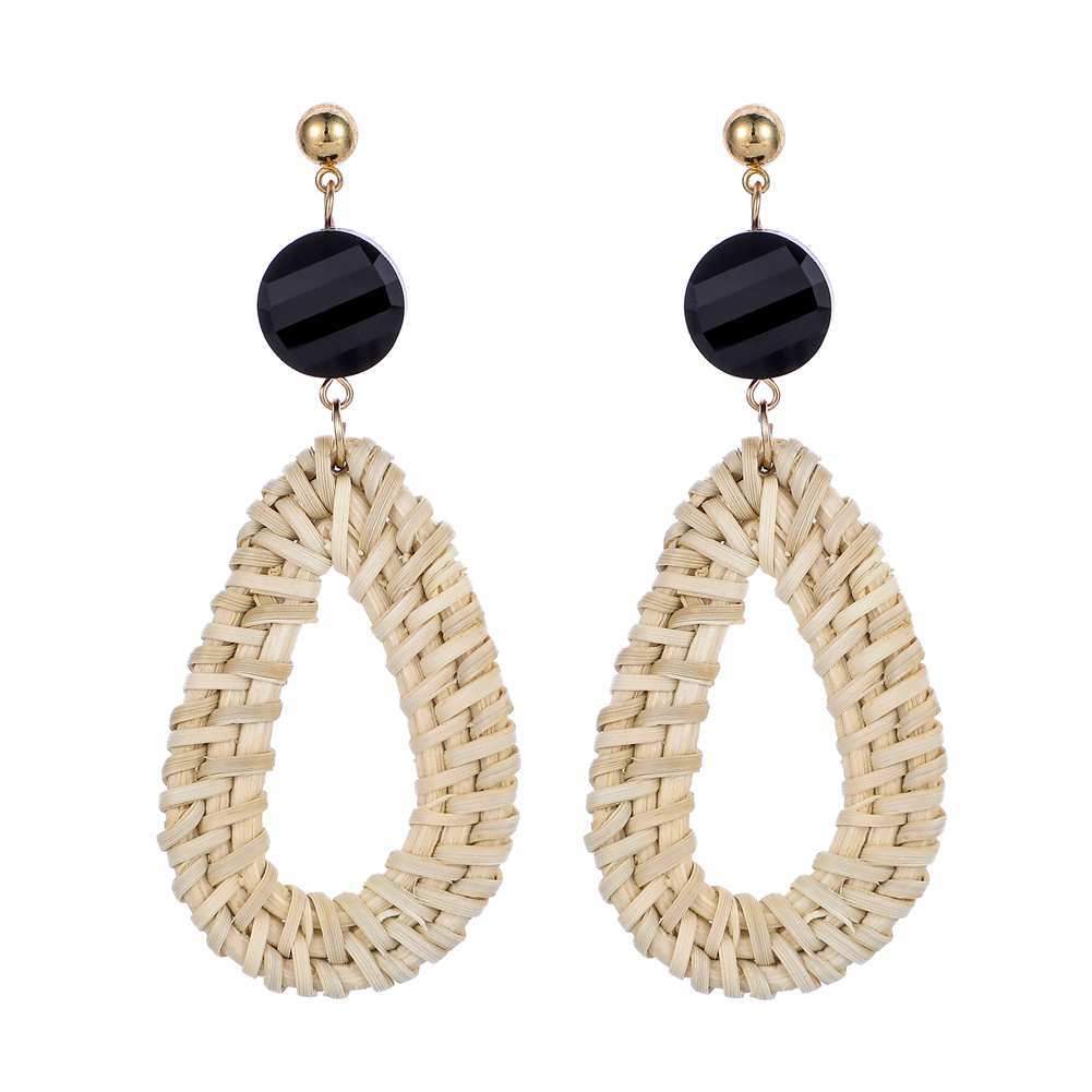 Personality Fashion Rattan Braided Earrings Female Personality Round Geometric Stud Earrings Accessories