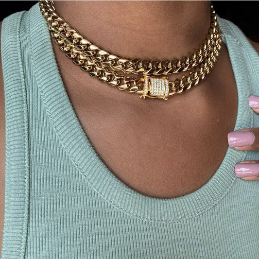 Jewelry Hip-Hop Studded Diamond Cuban Buckle Head Necklace Women's Retro Metal Aluminum Chain Necklace Set
