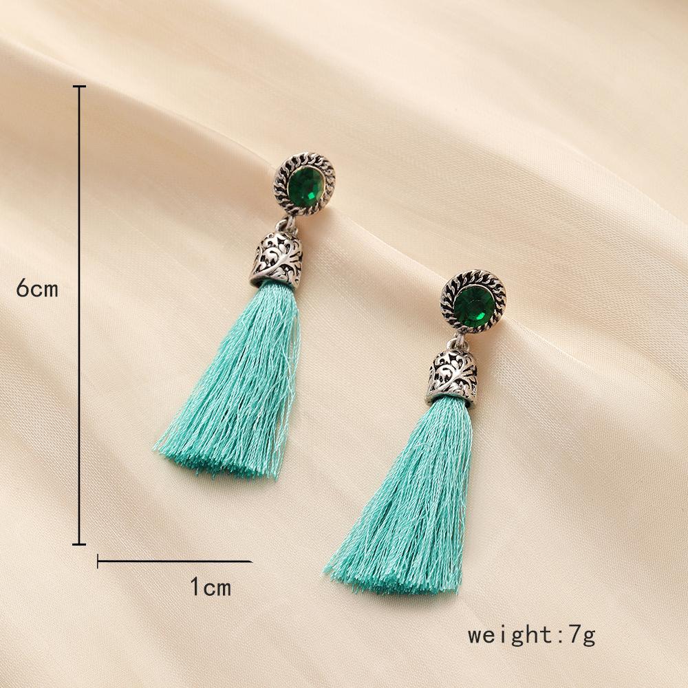 Ethnic engraved small tassel crystal versatile temperament fashion earrings earrings