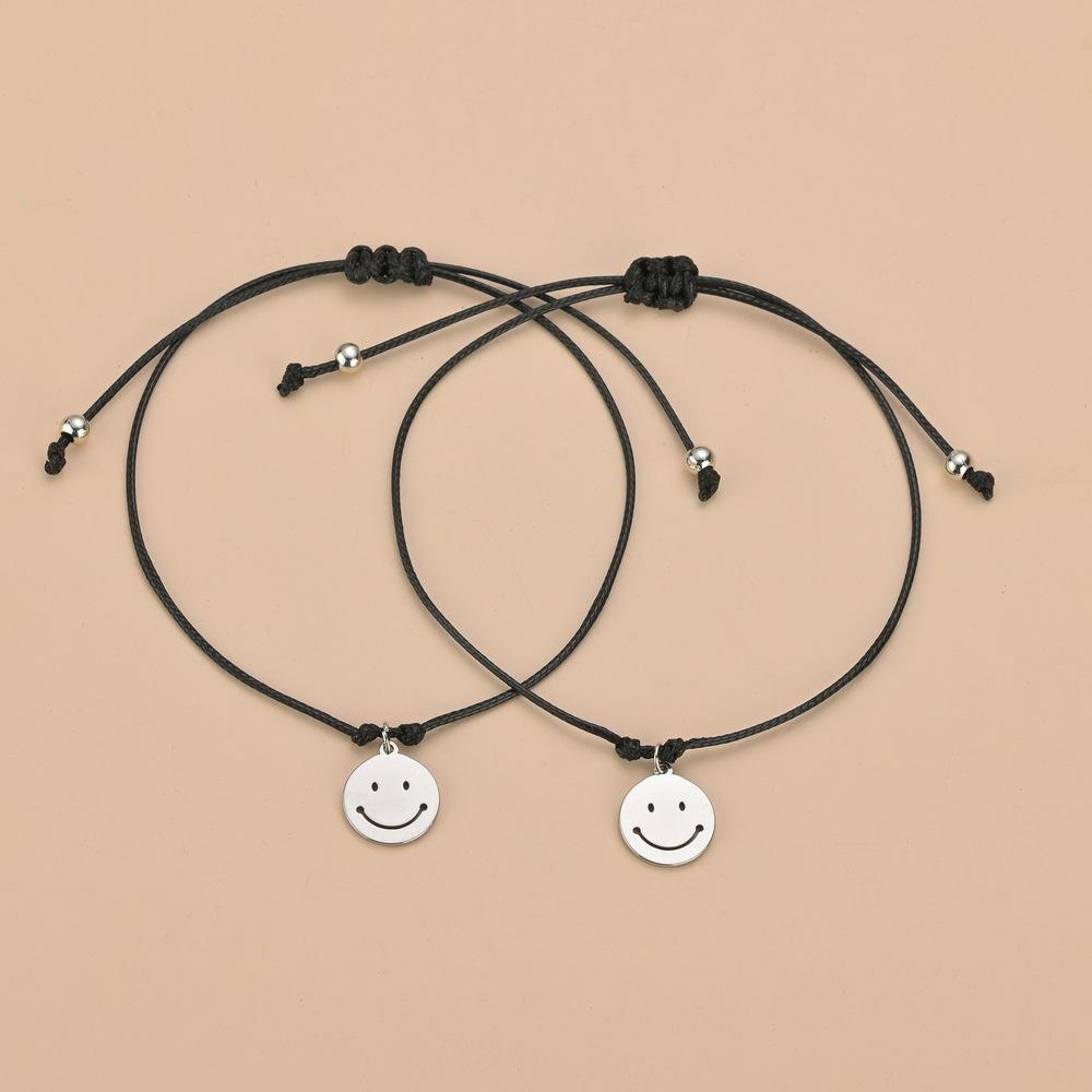 Fashion Smiley Stainless Steel Pendant Bracelet Handmade Couple Bracelet Blessing Card Bracelet