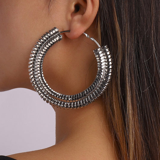 E1421 Exaggerated Earrings Metal Simple Big Circle Earrings Hip Hop Punk Fashion Earrings