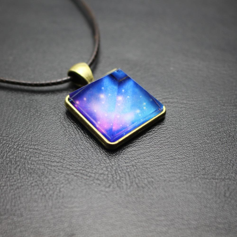 Pyramid luminous crystal pendant dream starry sky same necklace for men and women small gift chest chain with chain