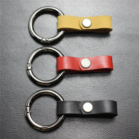 First layer cowhide car key chain detachable bag buckle mobile phone buckle bold shiny surface spring ring hanging buckle first layer cowhide