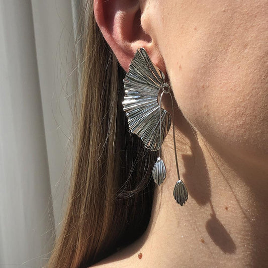 E8383 Beauty spring and summer exaggerated super large fan-shaped earrings earrings leaf earrings long retro earrings