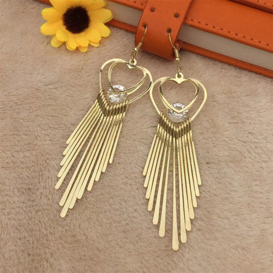 High-quality heart imitation zircon tassel earrings for women fine grain metal bar earrings popular exaggerated earrings