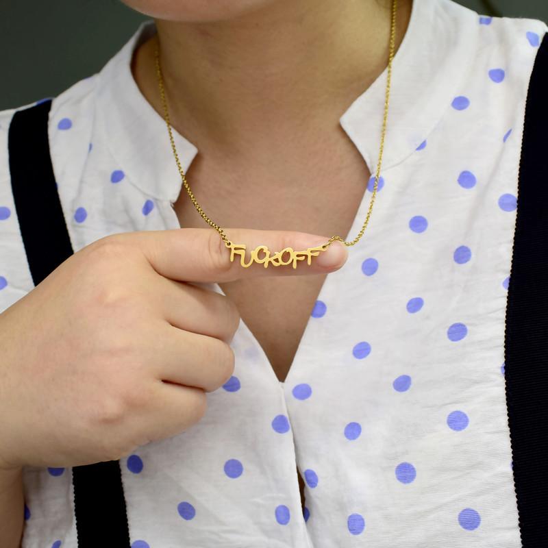 Ins hip-hop soil cool disco mirror letter pendant FuckOFF necklace girl net red disco necklace