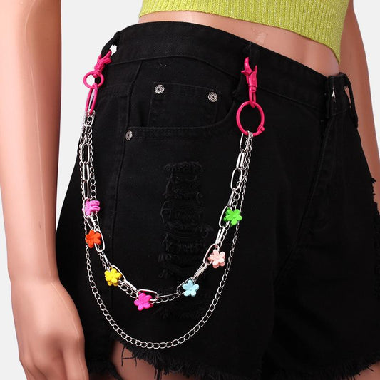 Hyuna's same style of ring buckle decorated with colorful small flowers, multi-layered hairpins, multi-layer personality star trousers chain of the same style
