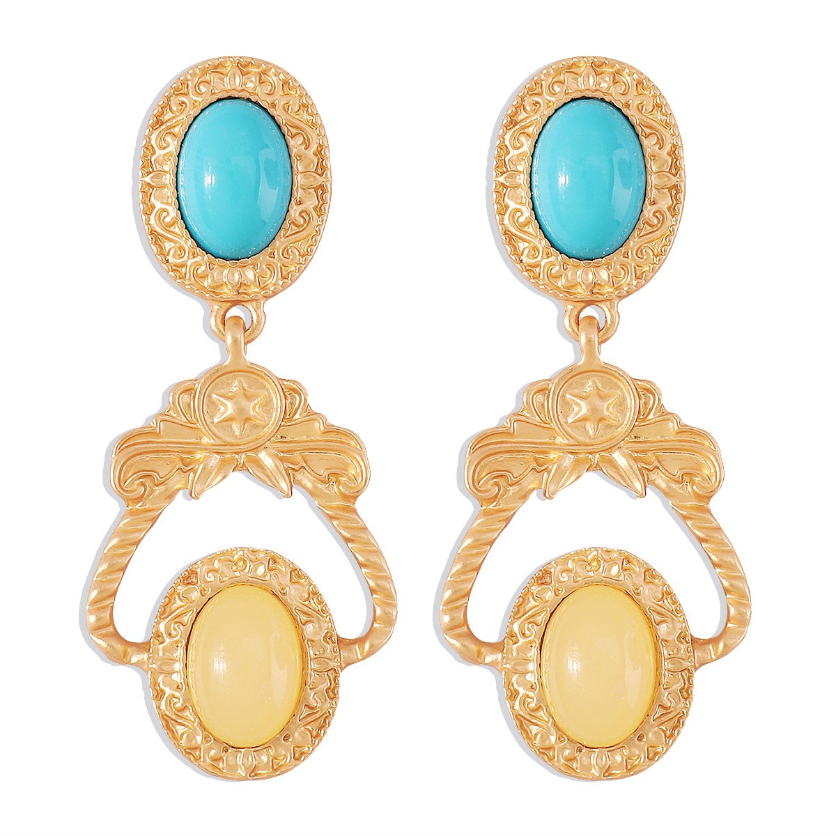 E1164 Medieval Literature and Art Elegant Vintage Earrings Personality Geometric Resin Turquoise Creative Earrings
