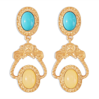 E1164 Medieval Literature and Art Elegant Vintage Earrings Personality Geometric Resin Turquoise Creative Earrings