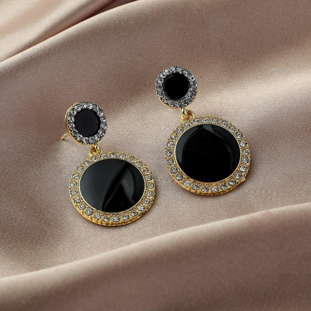 Ornament simple full diamond round temperament drop earrings women's fashion all-match flash diamond earrings jewelry