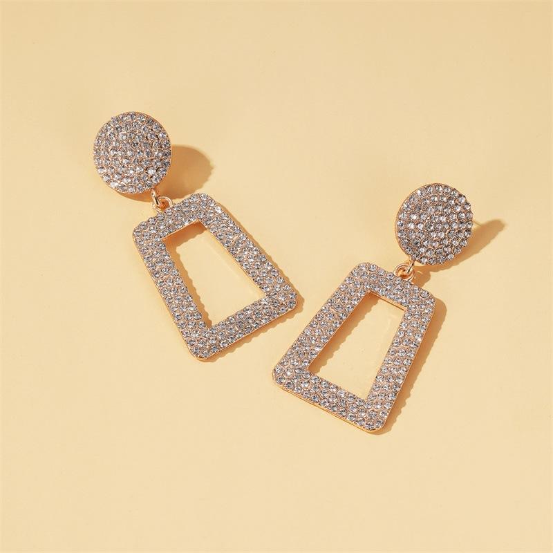 Earrings Temperament Long Flash Diamond Geometric Earrings Women's Fashion Exaggerated Diamond Square Hollow Earrings