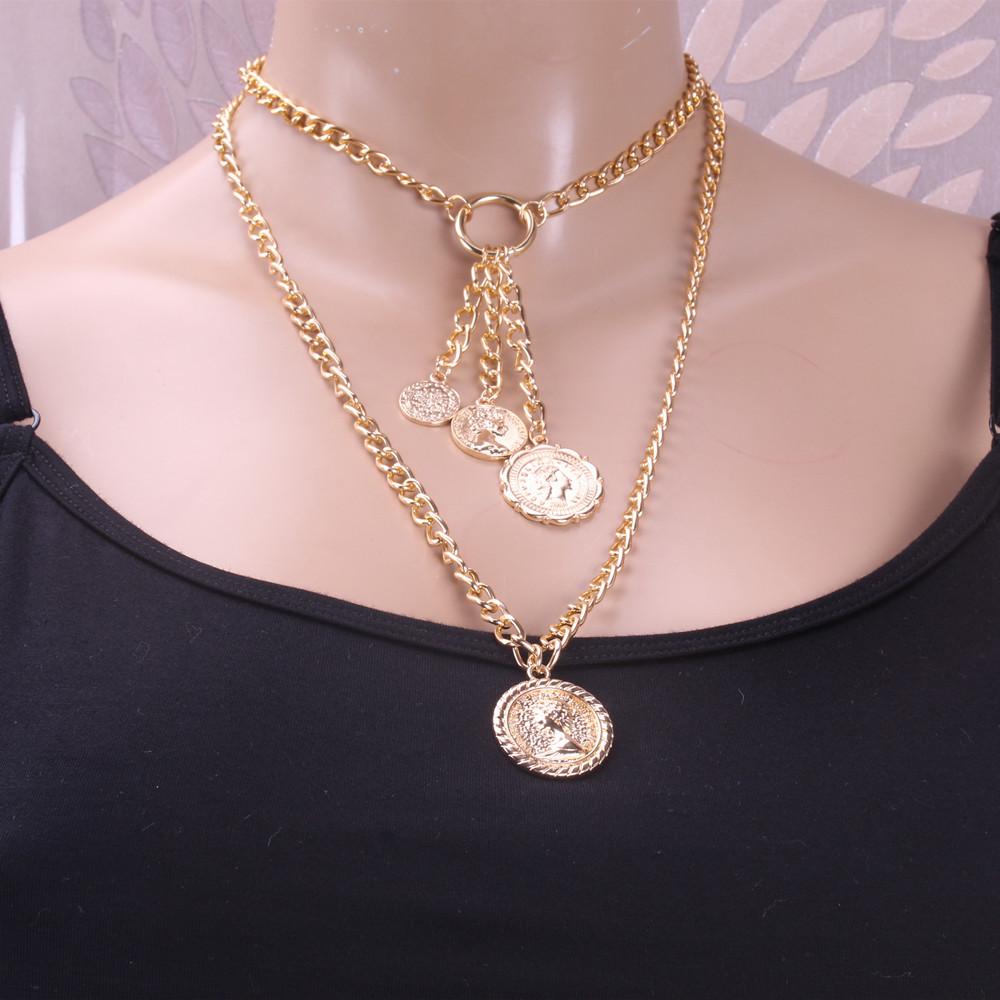 Explosive style head portrait pendant necklace clavicle chain female fashion popular retro alloy multi-layer pendant necklace