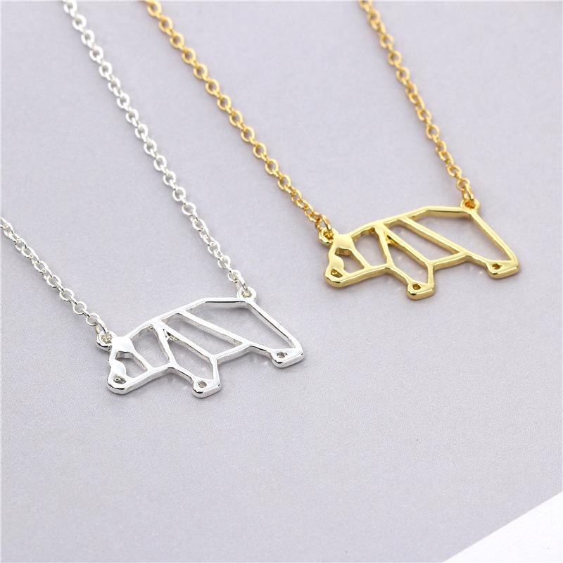 Fashion cute folding hollow panda necklace female all-match alloy animal panda exquisite collarbone chain jewelry