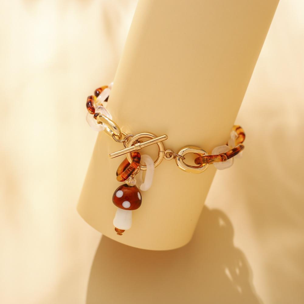 Ethnic Fashion Personality Creative Mushroom Leopard Resin Chain Simple Niche Design Sense Ladies Bracelet