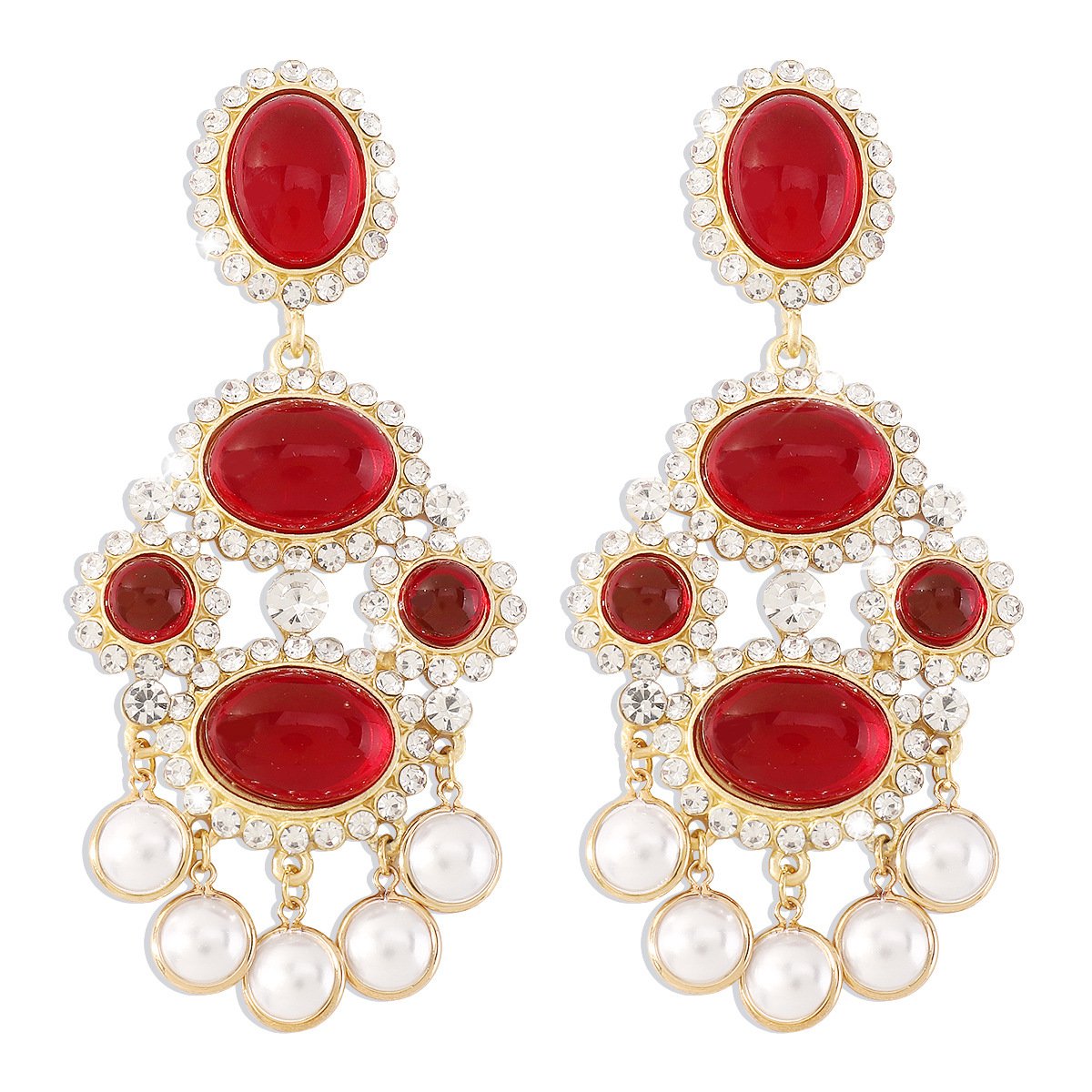 E1116 Niche Gemstone Pearl Tassel Earrings Literary Retro Vintage Court Elegant Earrings