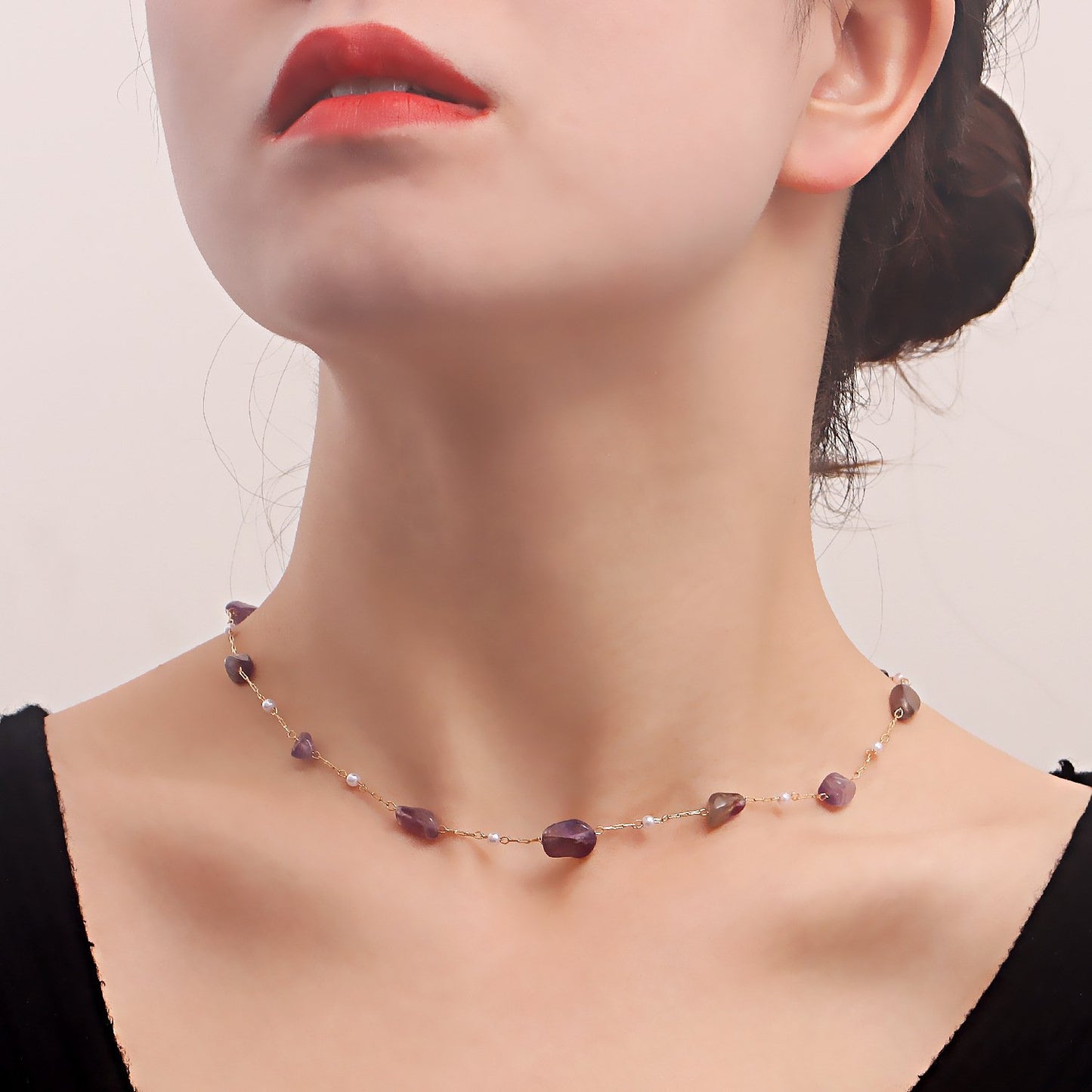 Jewelry ins beach color natural irregular gravel necklace necklace female clavicle chain