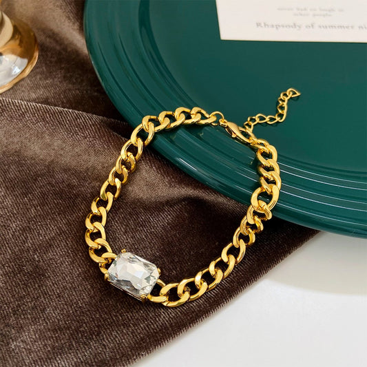 ins simple green square zircon bracelet fashion exaggerated personality emerald Cuban chain thick chain bracelet