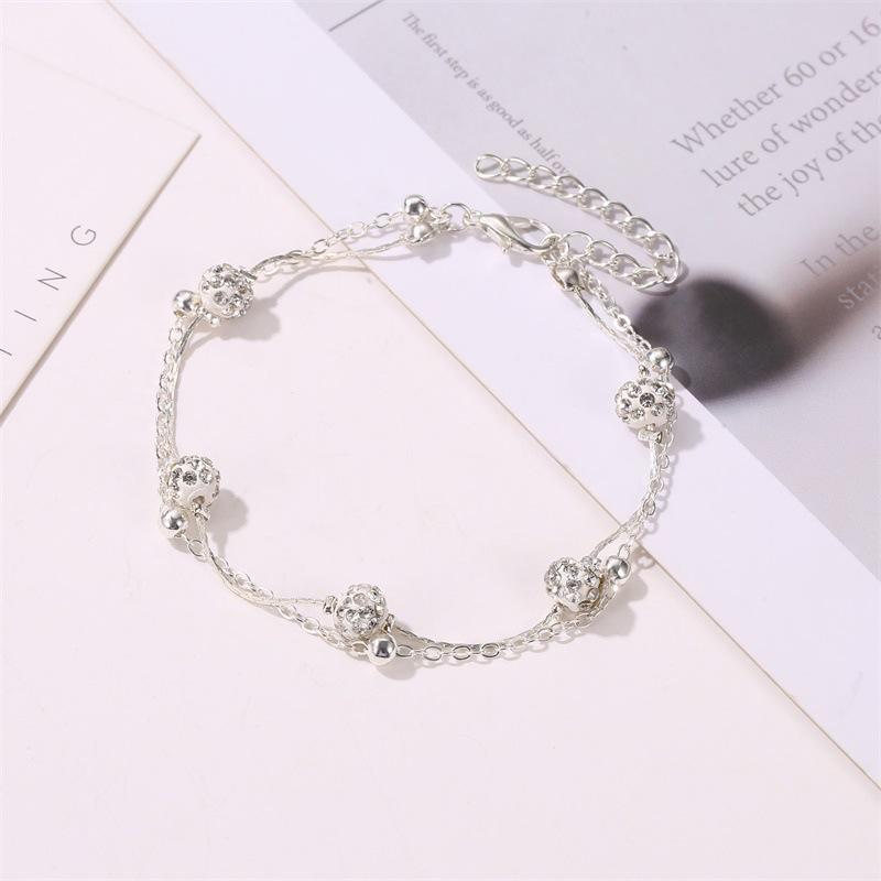 Fashion double layer anklet Shambhala diamond ball crystal anklet women's multi-layer simple double-layer beach anklet