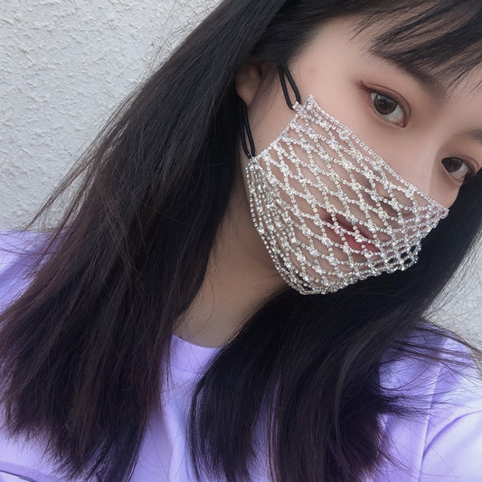 Jewelry Exaggerated Geometric Elastic Face Decoration Female Personality Fashion Micro-set Grid Rhinestone Mask Decoration