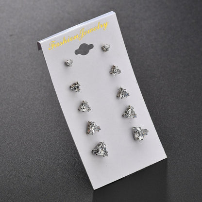 Heart earrings six-claw zircon stud earrings crystal 6 pairs stud earrings gifts