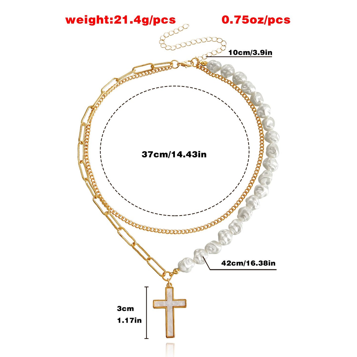 Jewelry fashion trendy double-layer splicing chain imitation pearl cross white mother-of-pearl pendant necklace female