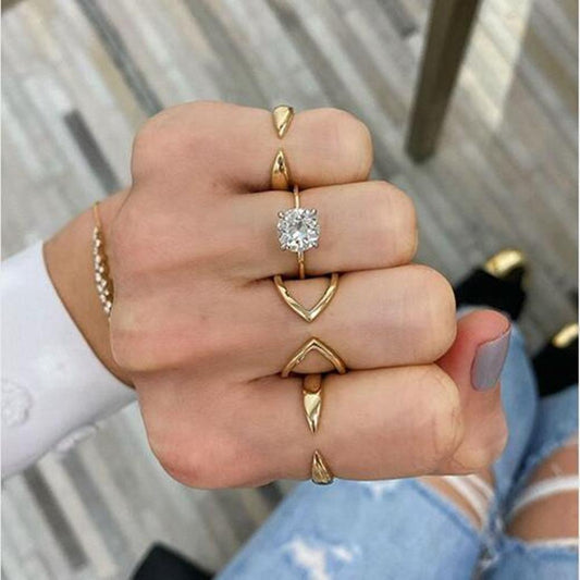 Accessories retro fashion rhinestone multi-circle multi-piece set ring female finger ring tail ring joint jewelry