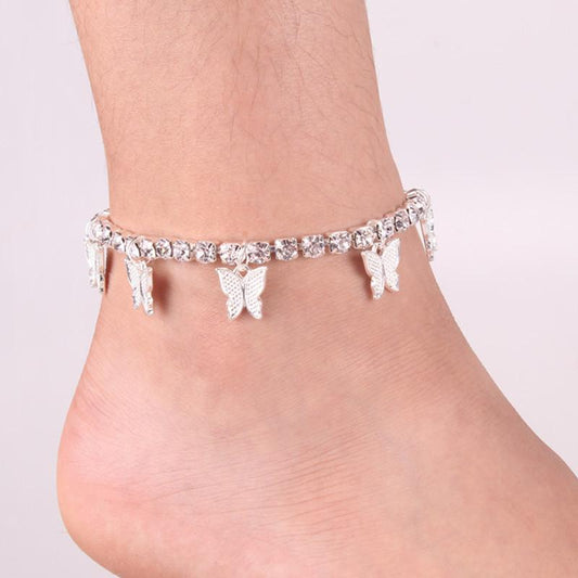 Creative Rhinestone Butterfly Pendant Anklet Necklace Popular Butterfly Element Large Zircon Shiny Foot Decoration