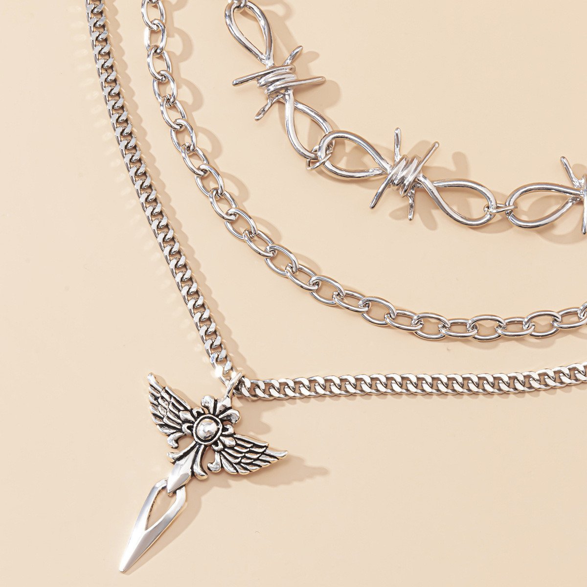 Jewelry Retro Geometric Hollow Cross Necklace Simple Thorn Knotted Multilayer Necklace Set Chain