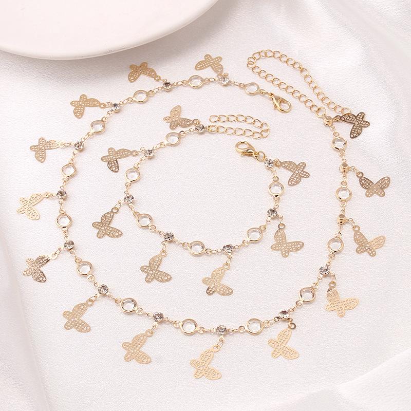 Ins niche design copper butterfly pendant necklace fashion geometry acrylic diamond chain bracelet anklet