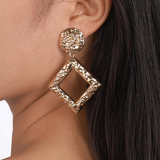 1463 supply earrings exaggerated metal heavy industry earrings square retro geometric texture earrings