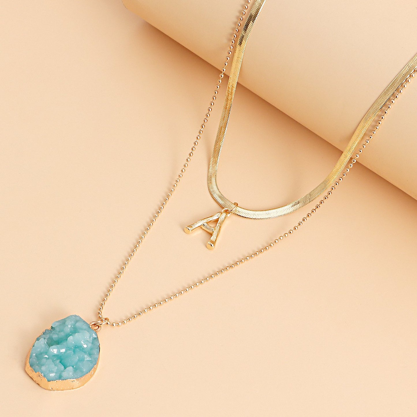 Jewelry Fashion Double Layer Letter A Shaped Geometric Pendant Necklace with Female Punk Flat Snake Chain