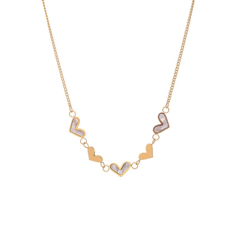Stainless steel Ins cold fashion multiple small hearts white shell collarbone necklace female does not fade