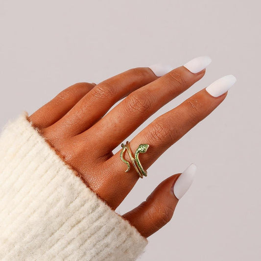 Trend fashion ladies animal creative design stainless steel opening small snake dripping oil adjustable ring