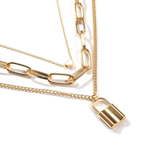 Jewelry Retro Chain Peach Heart Lock Pendant Necklace Female Creative Geometric Fashion Versatile Necklace