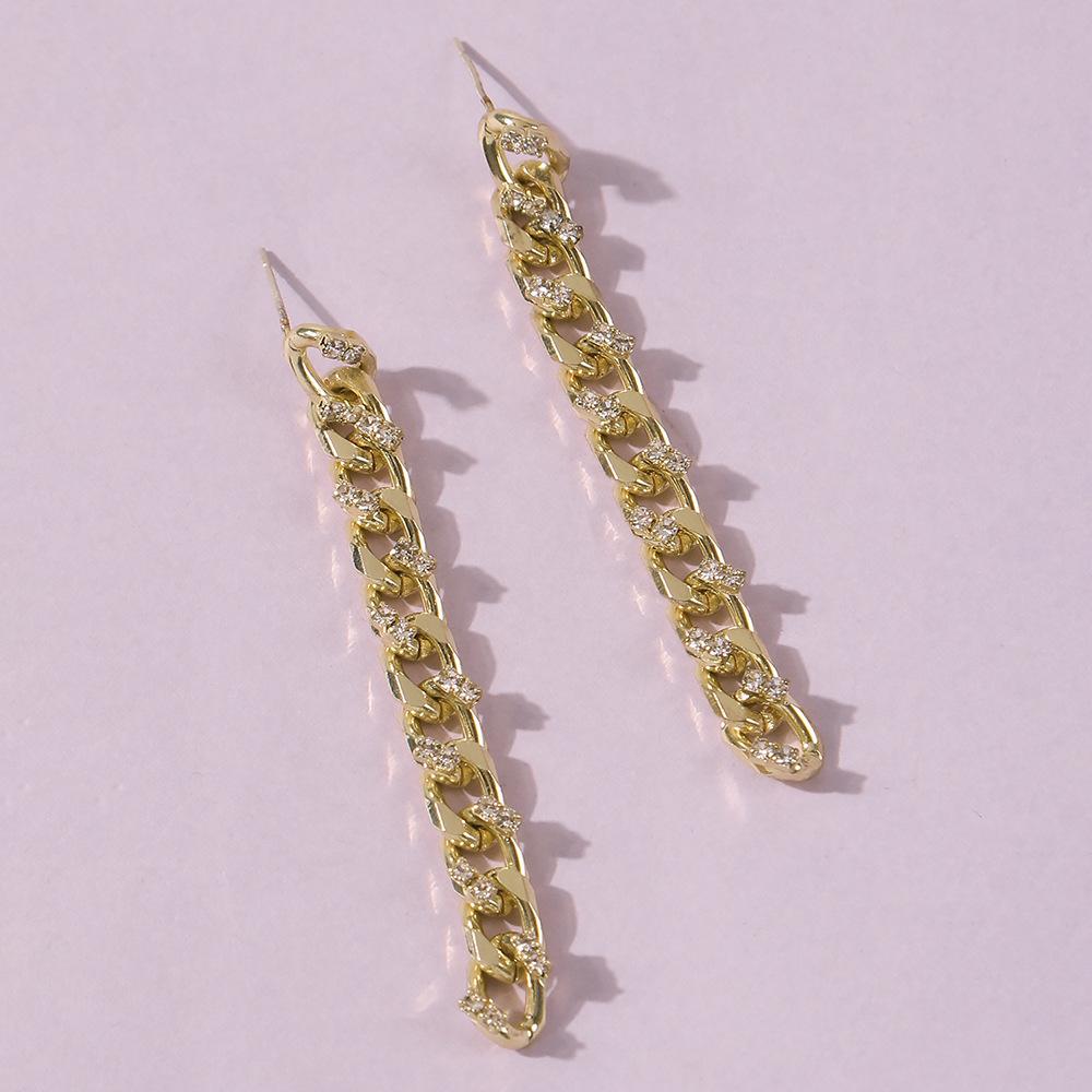 E8677 Temperament Long Earrings Metal Chain Diamond Earrings Personality Hip Hop Cold Fashion Earrings