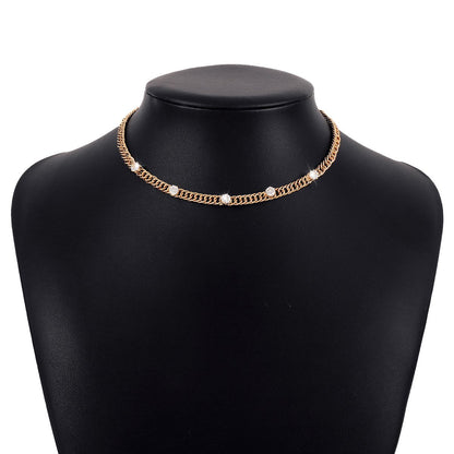N1574 Simple single-layer necklace women's cold and cool rhinestone necklace niche geometric retro necklace