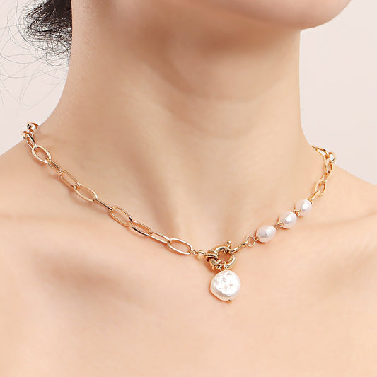 Jewelry punk simple single-layer back-shaped chain pearl pendant necklace female ins all-match necklace