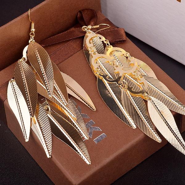 Palace Temperament Indian Retro Baroque Earrings Willow Leaf Long Earrings Accessories