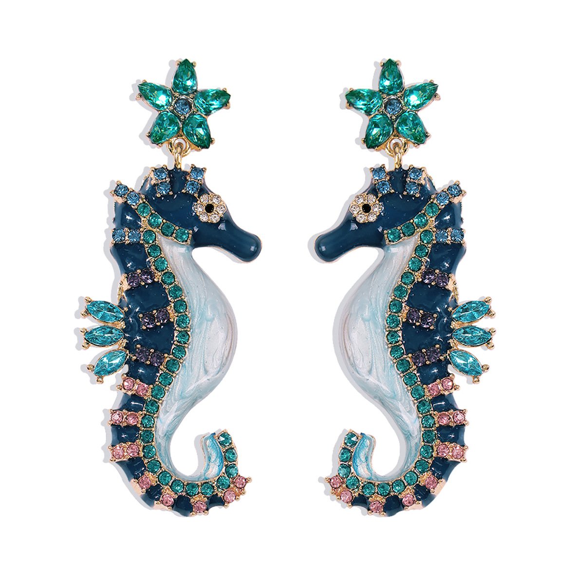 E8476 fashion ocean earrings female dripping oil hippocampus creative earrings trendy street photography animal earrings