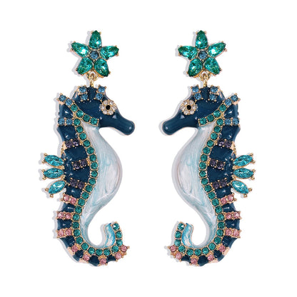 E8476 fashion ocean earrings female dripping oil hippocampus creative earrings trendy street photography animal earrings