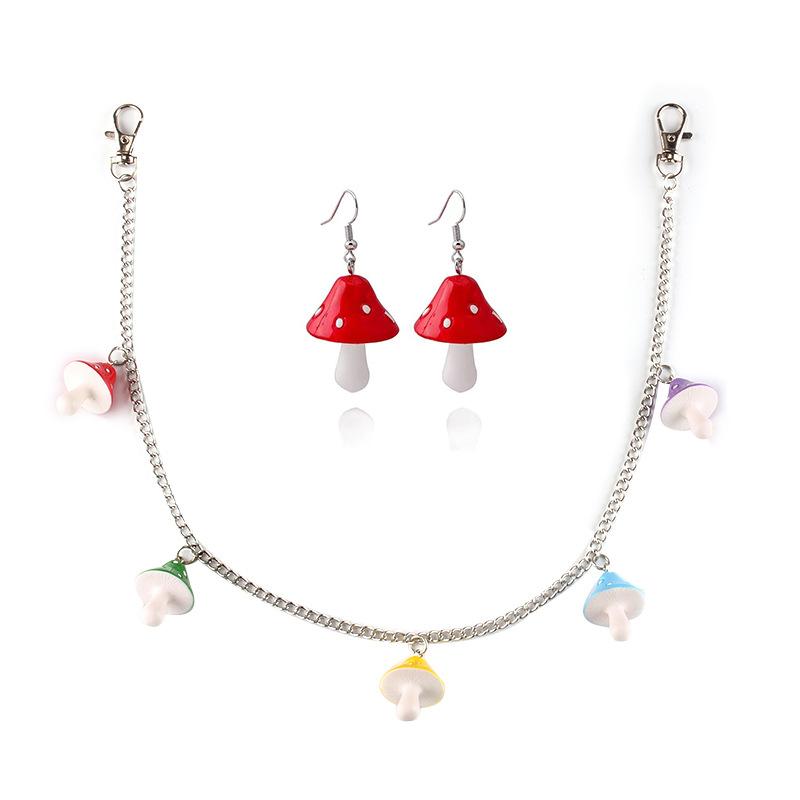 Candy Color Acrylic Mushroom Pants Chain Personality Versatile Necklace Earring Set