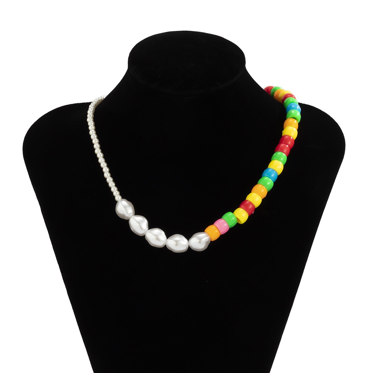 Jewelry fashion special-shaped imitation pearl collarbone necklace colorful beaded asymmetrical beaded necklace female