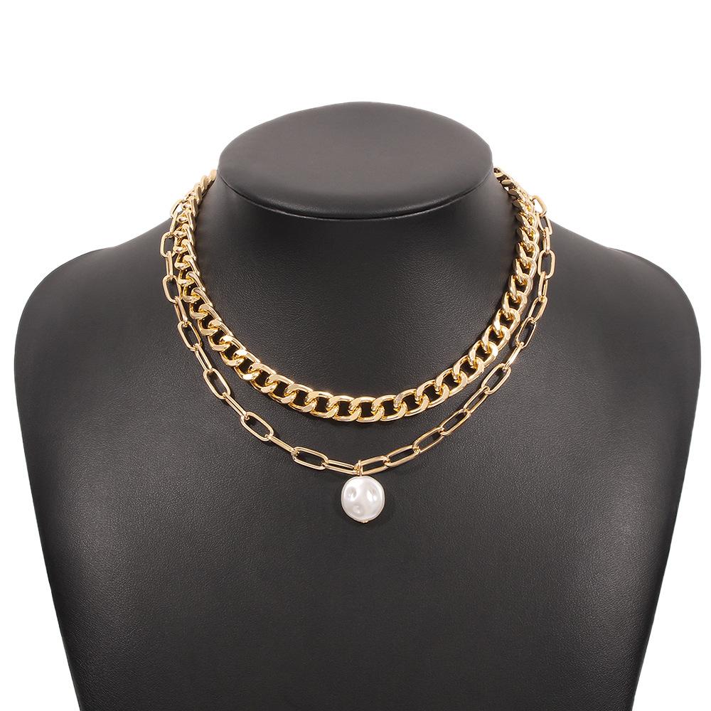 N9765 Simple Necklace Exaggerated Punk Chain Double Layer Necklace Retro Stacked Small Geometric Necklace