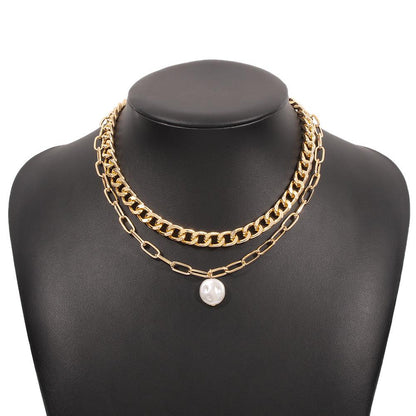 N9765 Simple Necklace Exaggerated Punk Chain Double Layer Necklace Retro Stacked Small Geometric Necklace