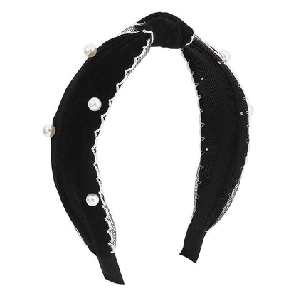 F5279 velvet temperament knotted hair hoop nail bead lace retro head hoop personality simple fashion hairpin female