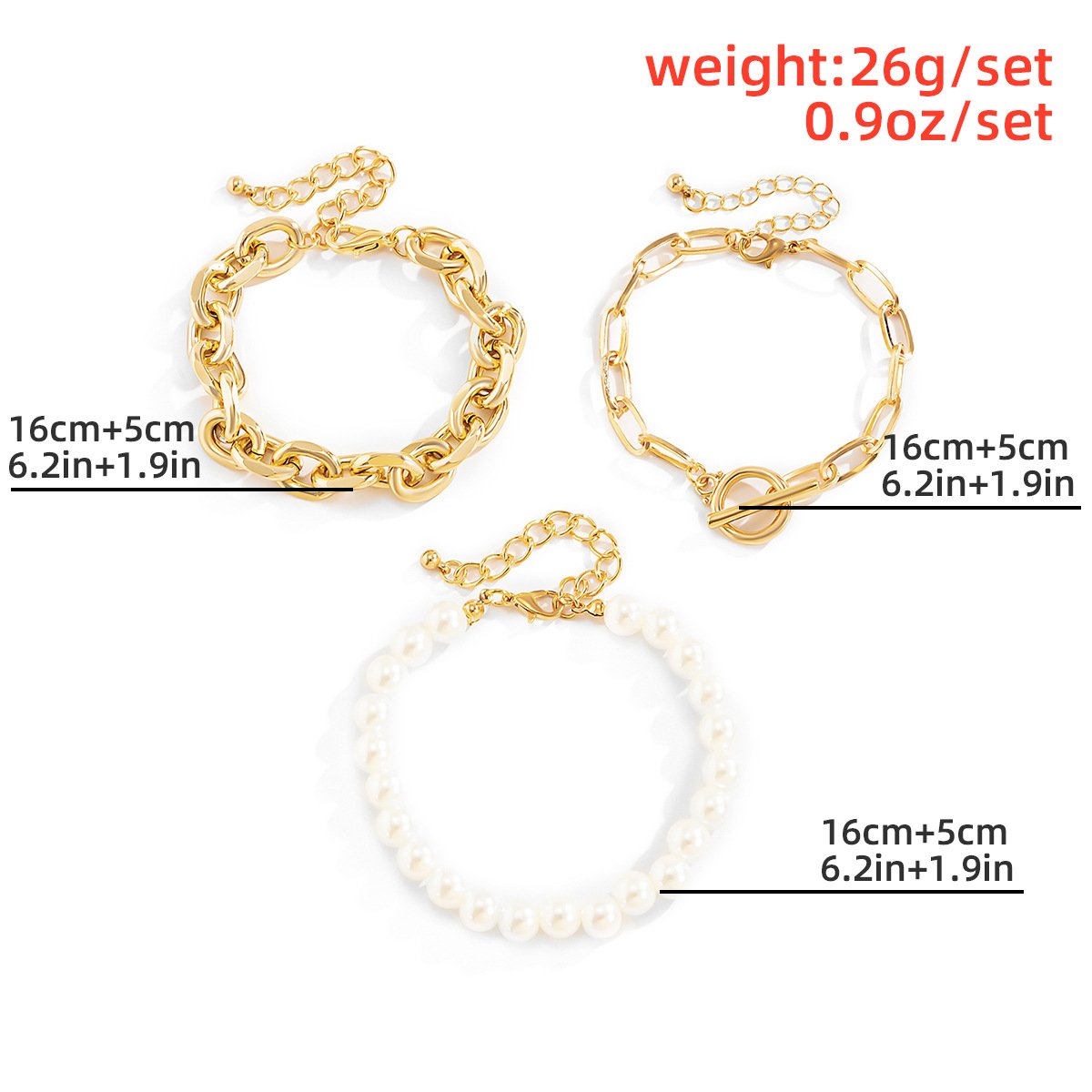 Temperament Simple Imitation Pearl Bracelet Set Ornament Punk Metal Chain OT Buckle Bracelet Female