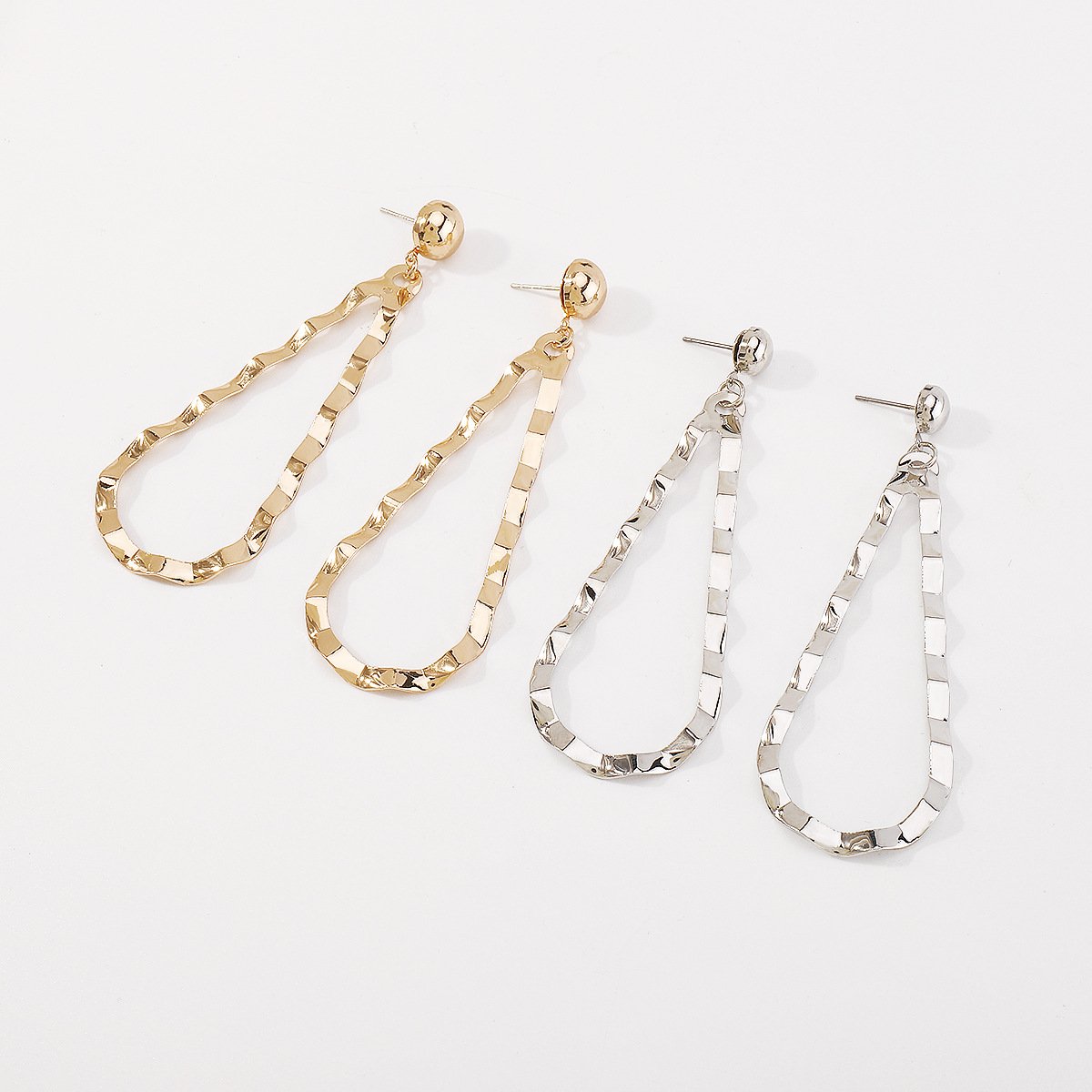 E1496 Exaggerated metal wavy pattern earrings drop-shaped several hollow earrings retro simple earrings