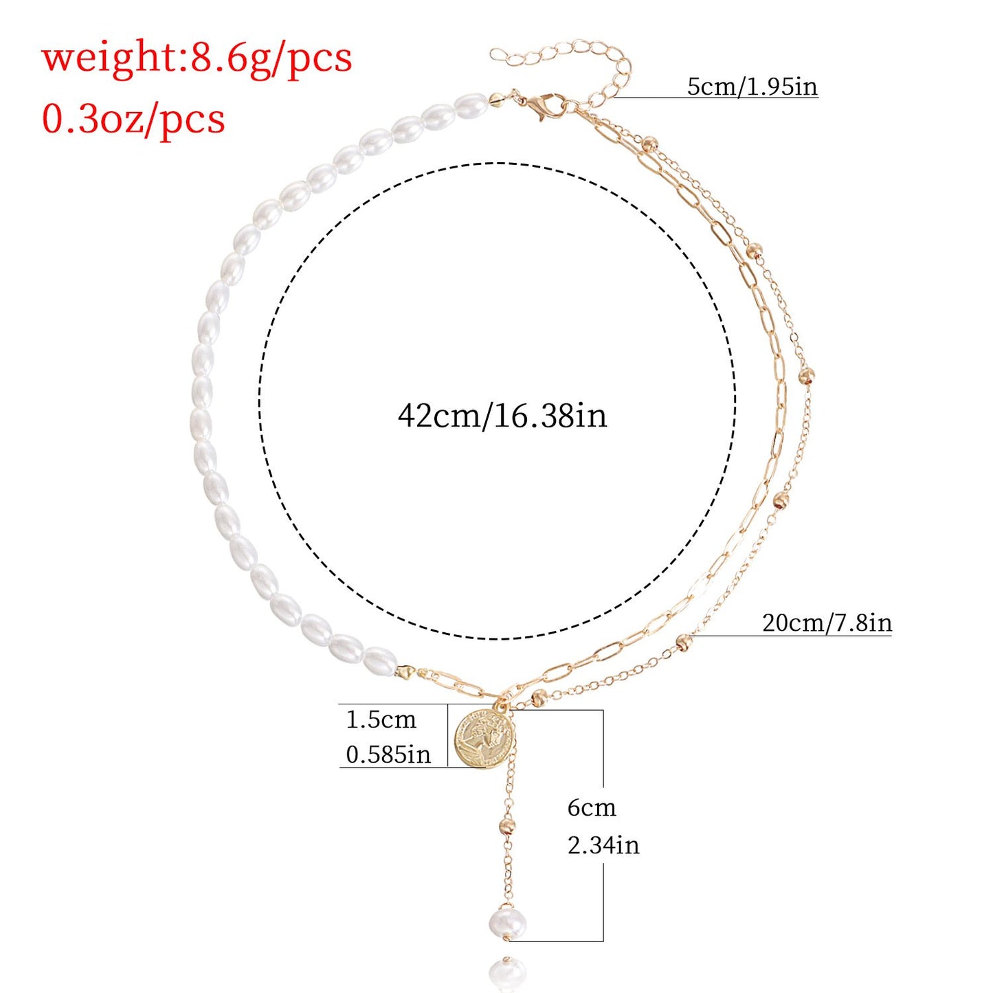 Jewelry punk imitation pearl queen head coin pendant necklace female hot girl ins niche design sense