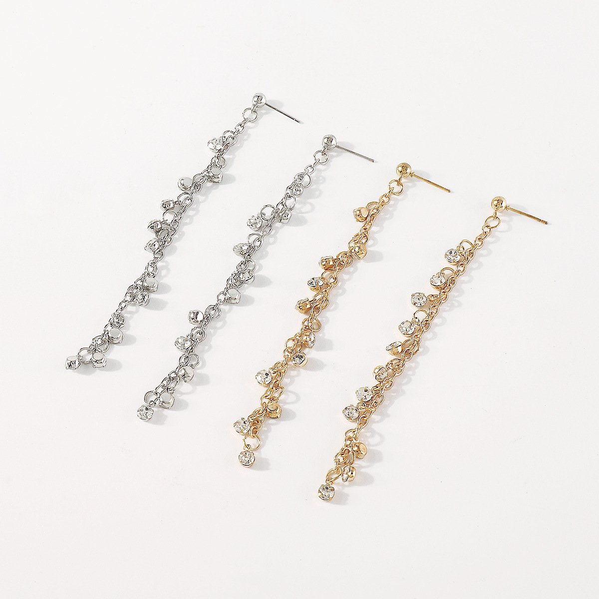 E1751 Temperament simple niche metal earrings micro-inlaid rhinestones long chain personality retro earrings